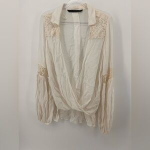 Zara Womens Blouse White Sz XS Suplice Long Sleeve Cotton Boho Romantic Blouse